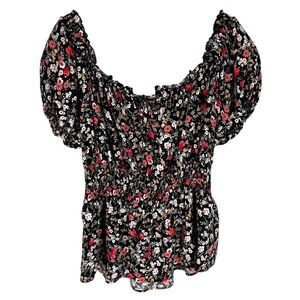 No Boundaries XXL Floral Smocked Peplum Top Puff Sleeve Boho